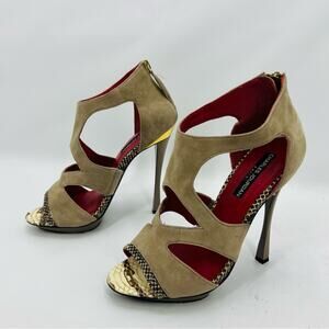 Charles Jourdan Tan Snake Cut Out Heels